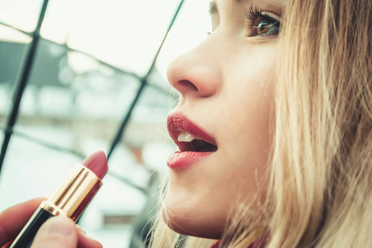 Collection of premium lip liners with sharpener lid displayed on vanity